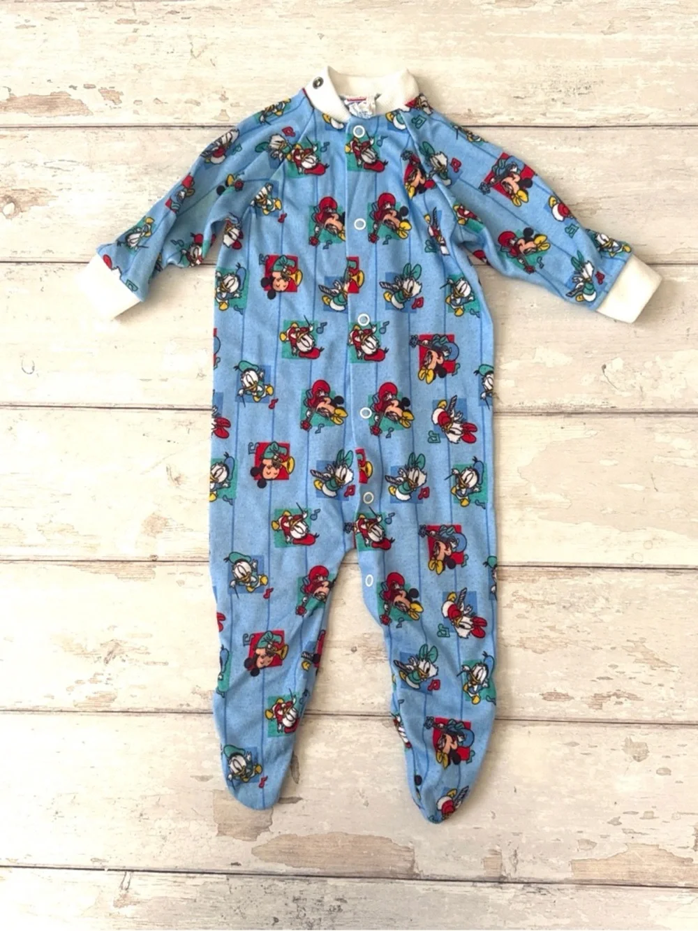 Vintage Disney 6m Baby Footie Pajamas Pjs One Piece Minnie Donald Minnie Mickey